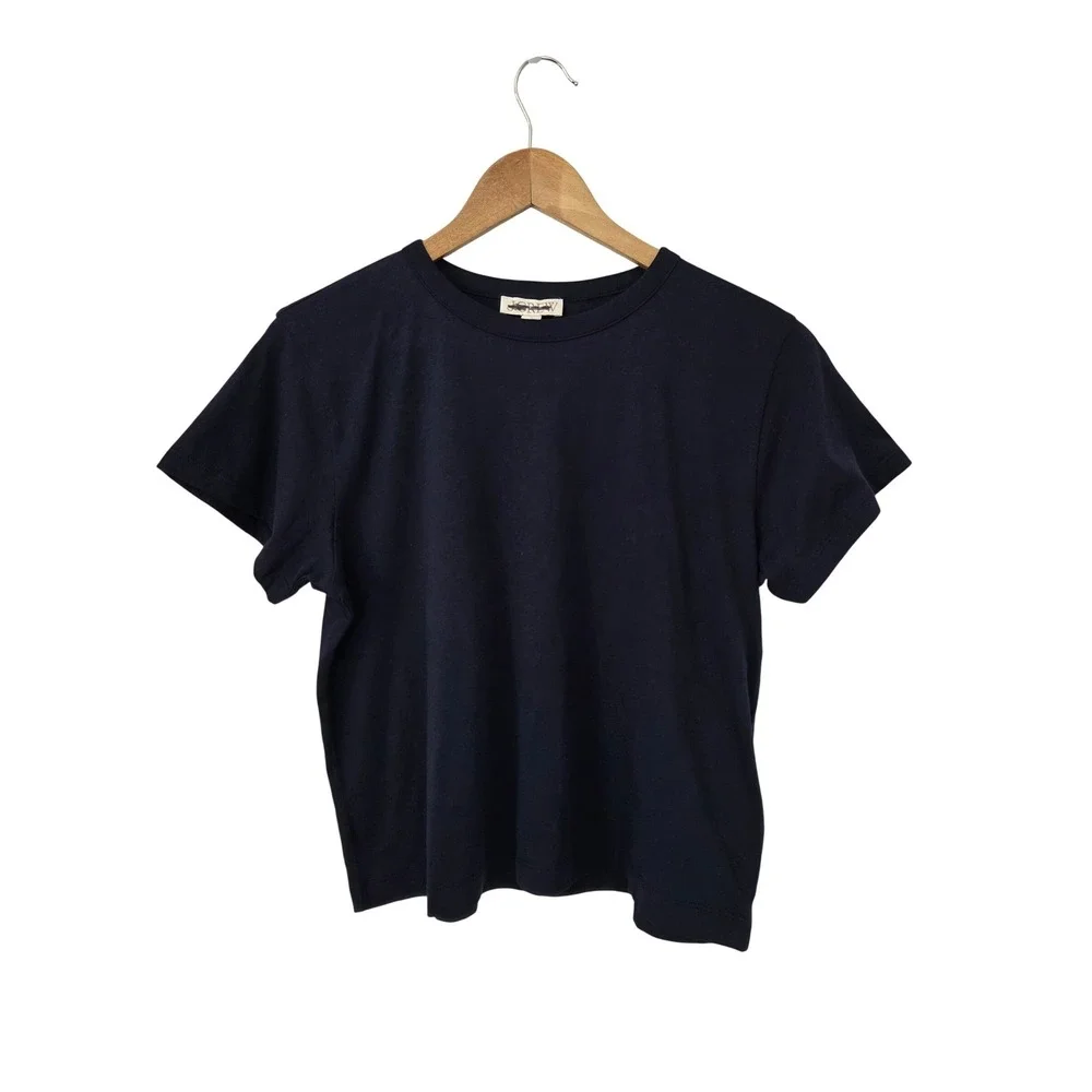 J. Crew Short Sleeve Pajama Top Tissue Crepe Cotton Womens M Navy Blue NWT CN219